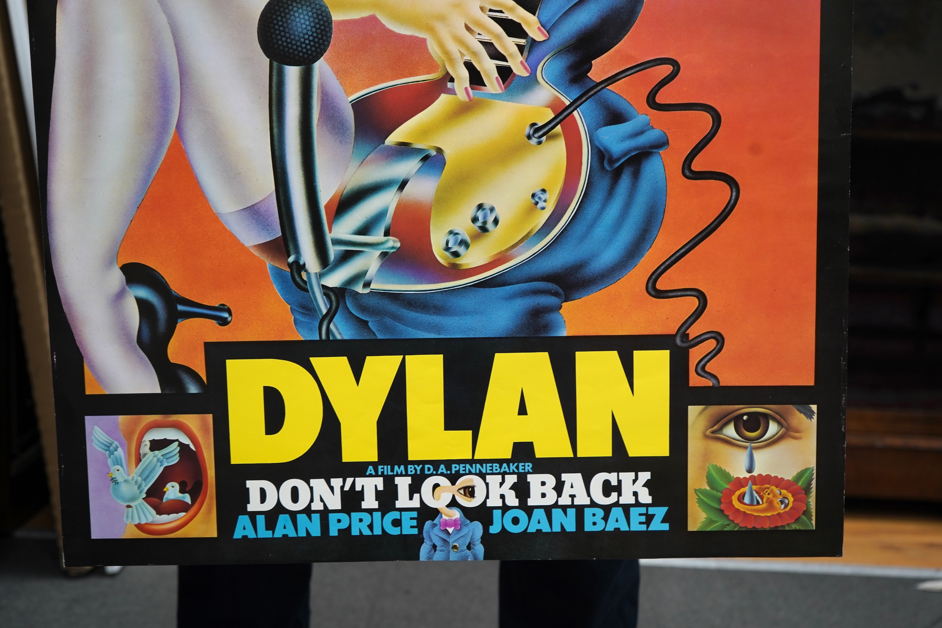 Two unframed film posters comprising Don’t Look Back, designed by Alan Aldridge, starring Bob Dylan and The Last Waltz, Promoted by Bill Graham, San Francisco, 1977, largest 76 x 50cm